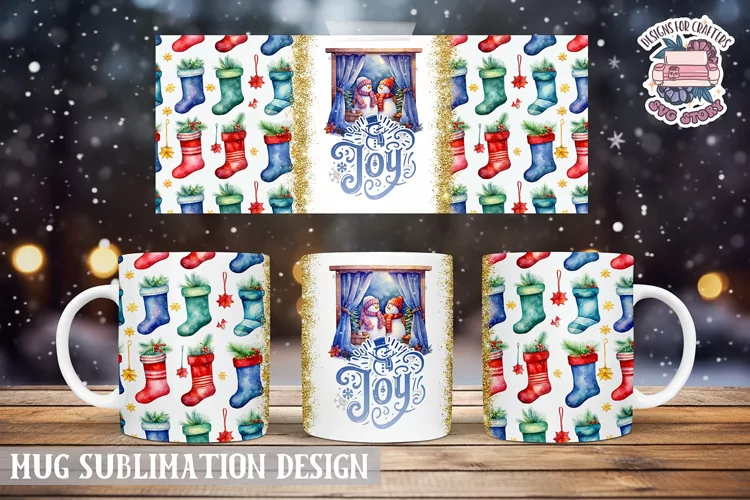 Christmas Mug Wrap Sublimation Joy Quote Multicolored