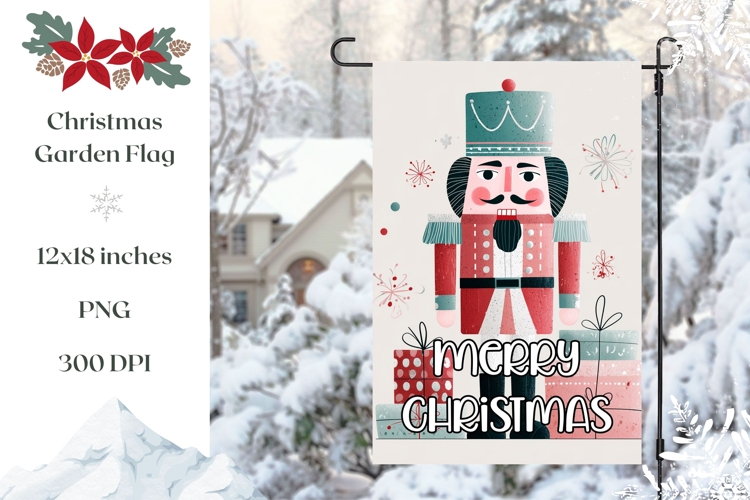 Merry Christmas Garden Flag, Christmas Nutcracker Print