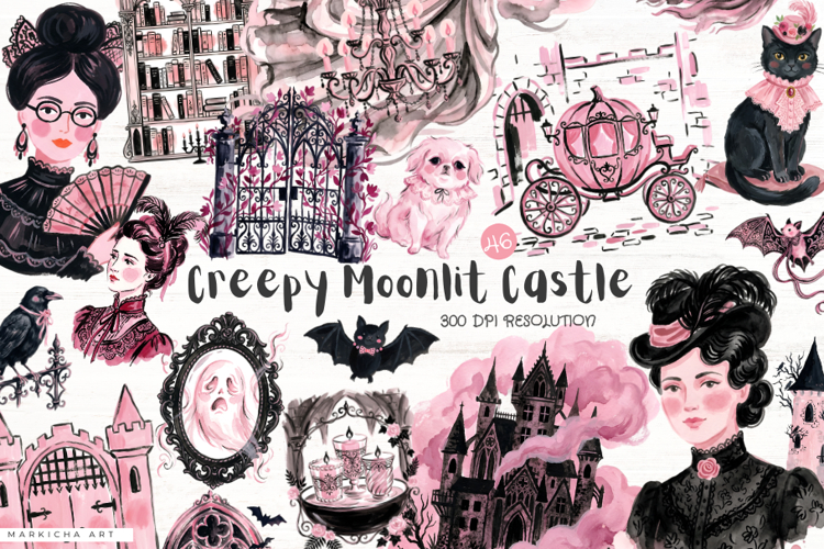 Creepy Moonlit Castle Clipart
