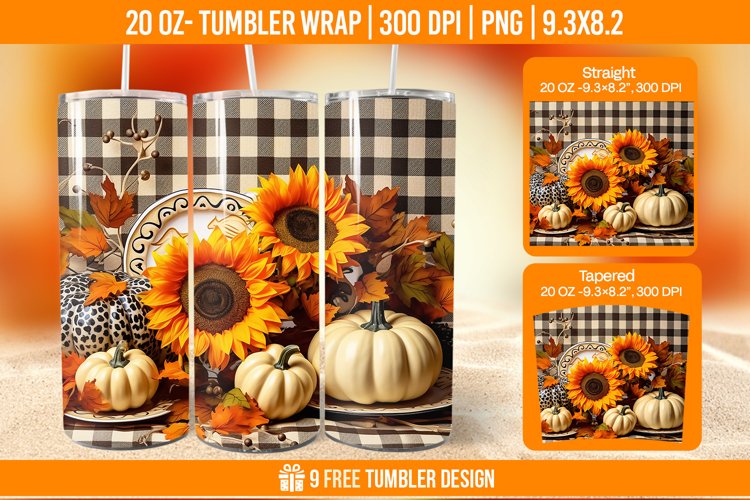 Pumpkin Tumbler Sublimation Wrap, 20 oz Fall Tumbler Wrap