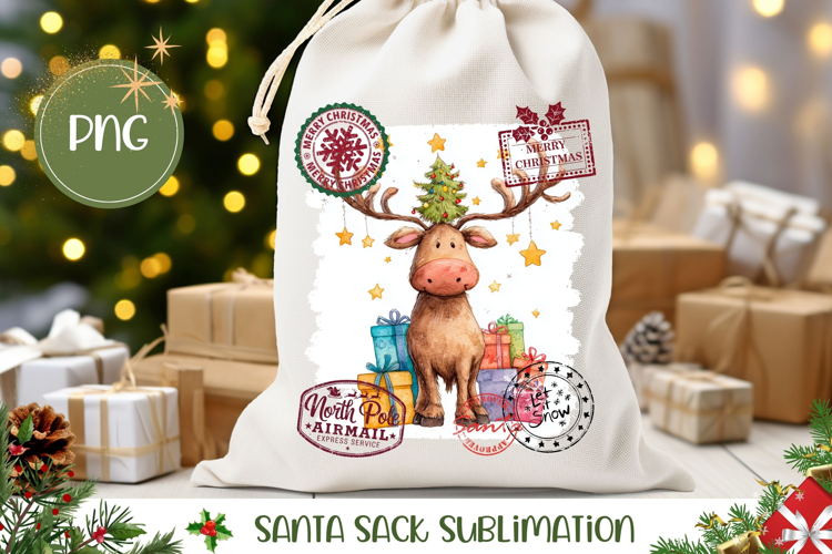 Christmas Moose Santa Sack, Christmas Presents Gift Bag