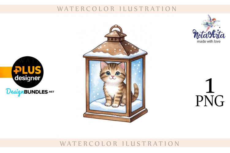 Christmas Kitten in Watercolor Style example image 1