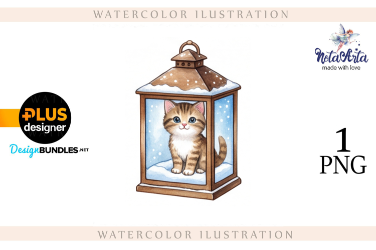 Christmas Kitten in Watercolor Style