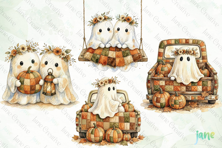 Autumn Patchwork Ghost Clipart
