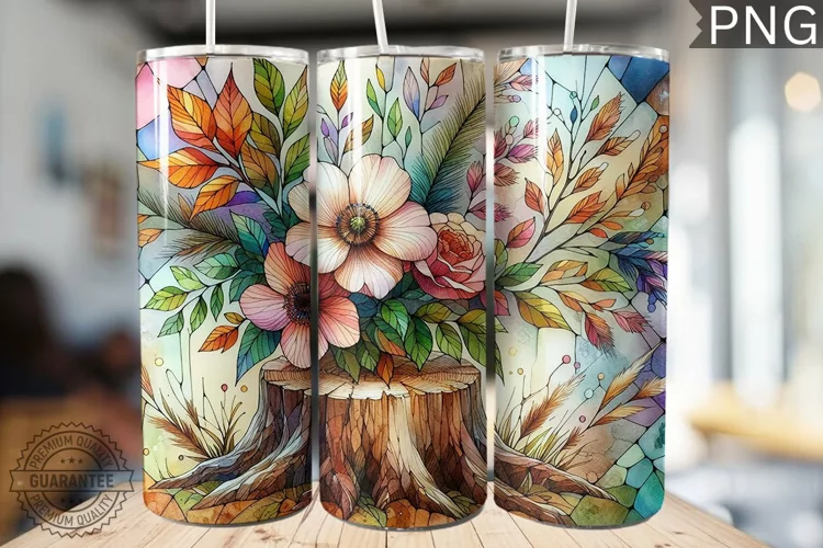 Watercolor Flower Wooden Stump Tumbler - High Quality 3Dpi