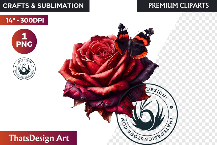 Autumn Butterfly and flower Clipart: Moody Floral PNG