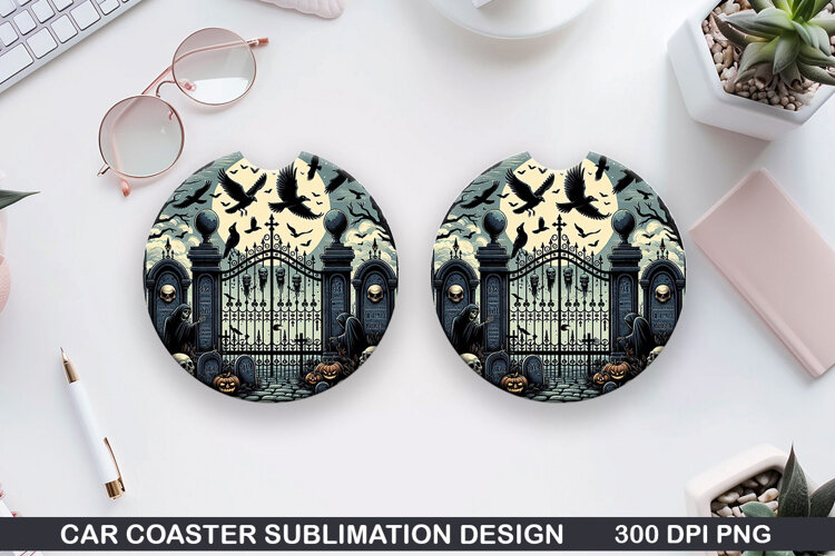 Two black birds Car Coaster Sublimation | Halloween Coaster example image 1