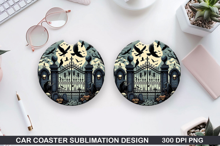 Two black birds Car Coaster Sublimation | Halloween Coaster