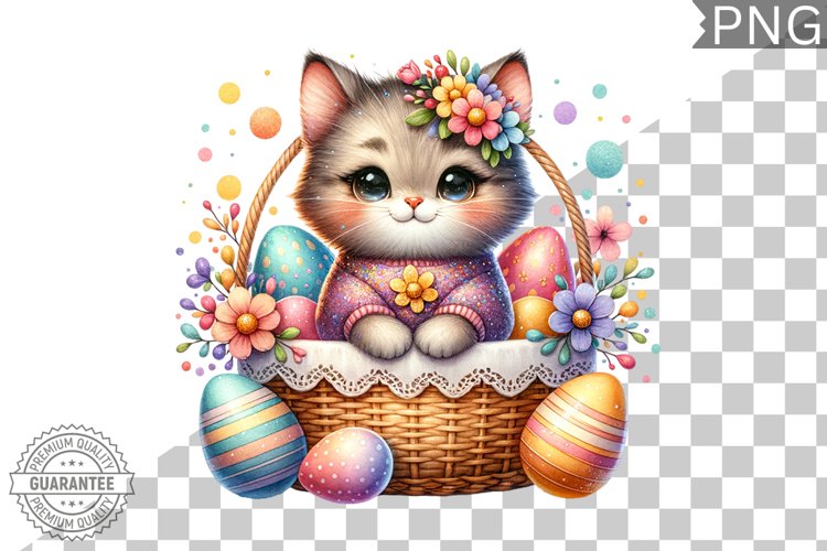 Easter Cat Sublimation - Easter Clipart PNG Design