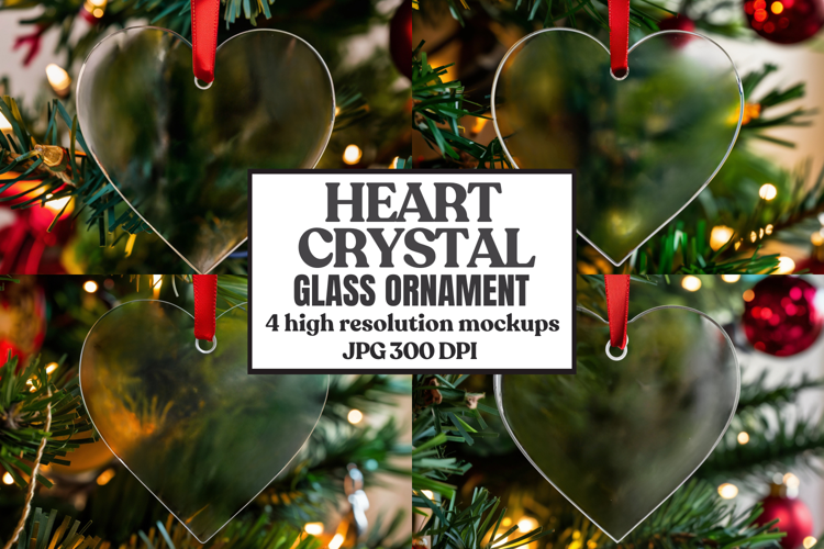 Christmas Heart Crystal Glass Ornaments Mockup