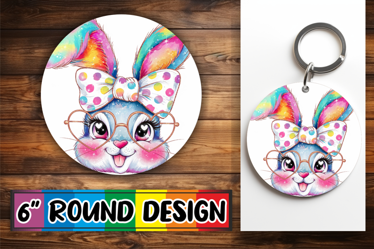 Blissful Car Coaster Round Style, Easter Bunny