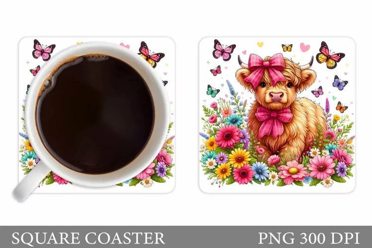 Cute Cow Coaster Design. Spring Cow Coaster Sublimation