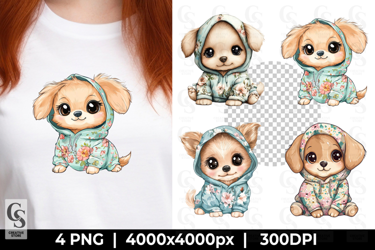 Cute Dog in Hoodie Kawaii Puppy Clipart Sublimation PNG