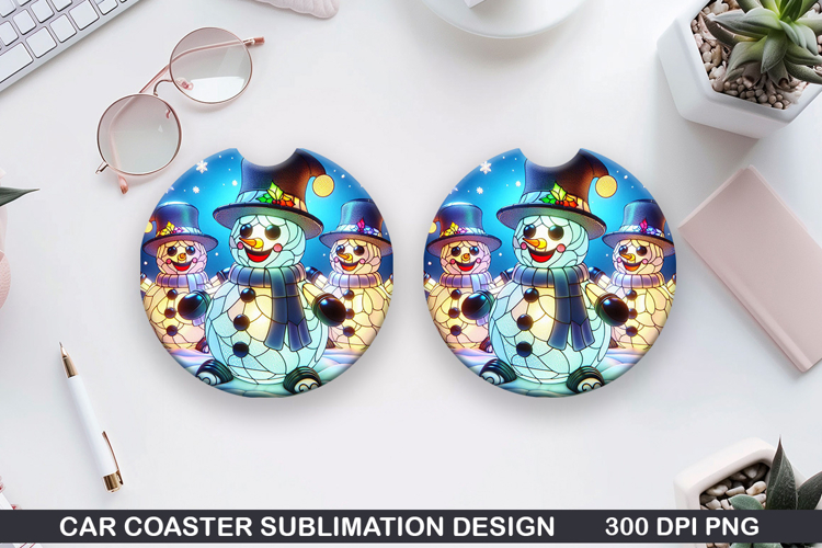 Snowman Car Coaster Sublimation|Christmas Coaster PNG Design