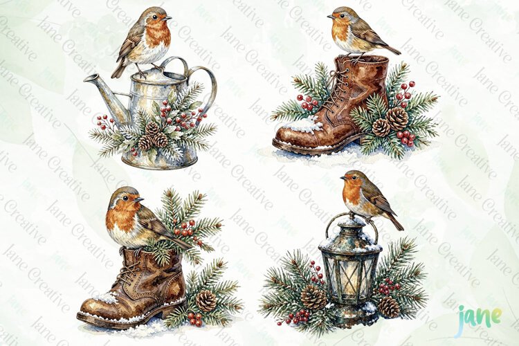 Vintage Winter Bird Clipart example image 1