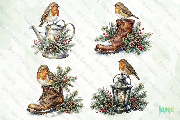 Vintage Winter Bird Clipart