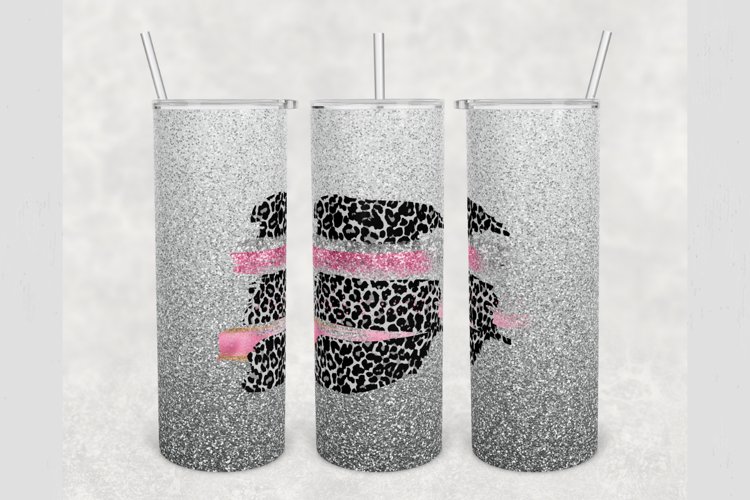 Silver Faux Glitter Leopard 20 oz tumbler sublimation design