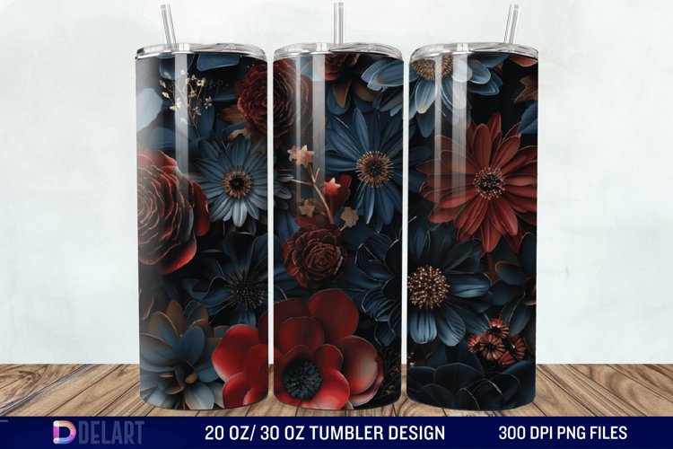 3d Dark floral Tumbler Wrap example image 1