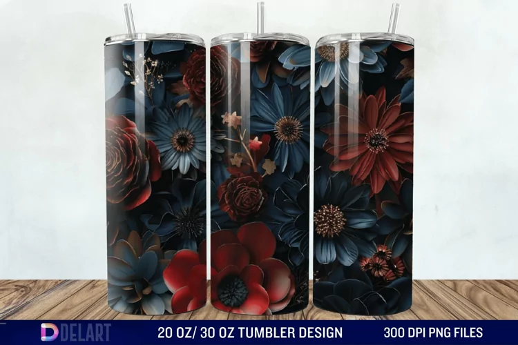 3d Dark floral Tumbler Wrap