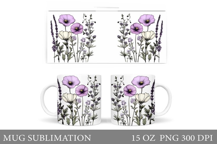 Flowers Mug Wrap Design. Wildflowers Mug Sublimation example image 1