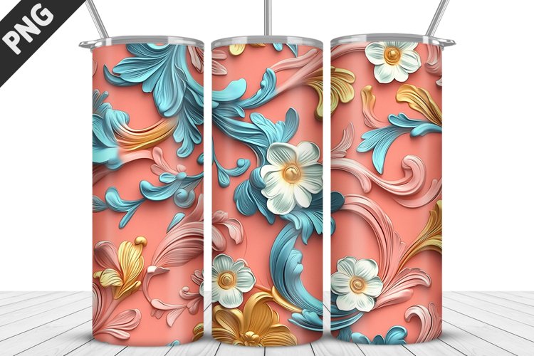 3D Daisy Flowers 20oz Tumbler Wrap | Sublimation Design example image 1