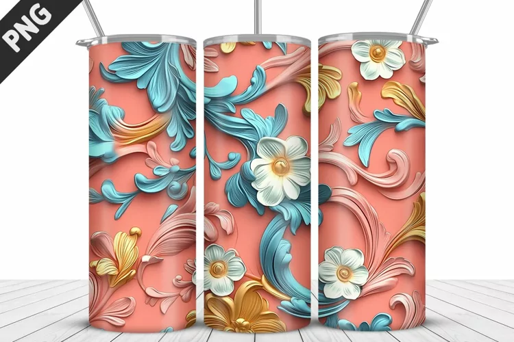 3D Daisy Flowers 20oz Tumbler Wrap | Sublimation Design