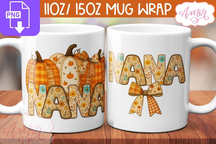 Nana mug wrap sublimation, Fall season mug template