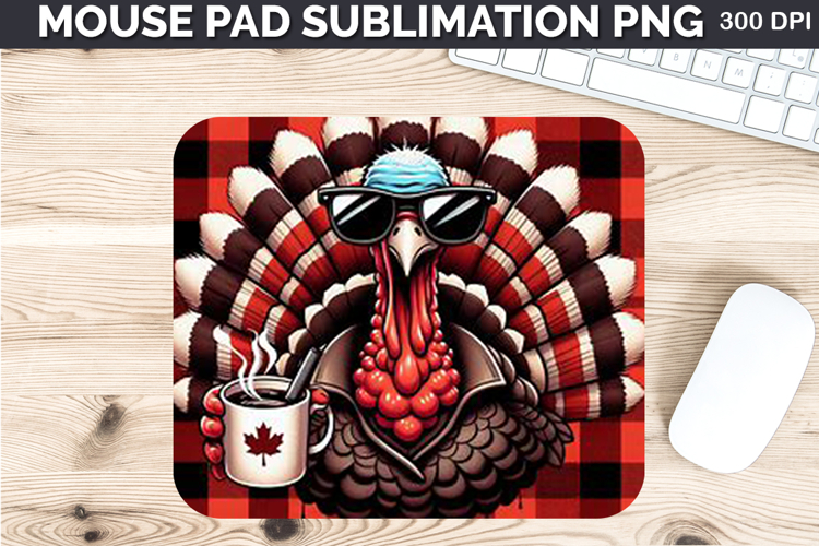 Watercolor Turkey Mouse Pad Sublimation - Thanksgiving PNG