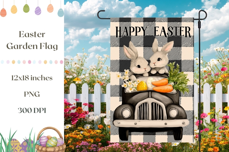 Easter Truck Garden Flag Sublimation, Happy Easter Flag
