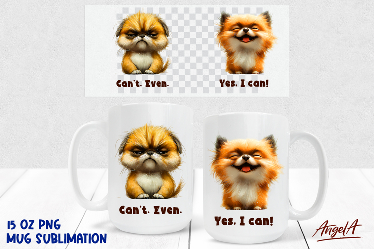 Coffee quote Mug sublimation, funny sad and happy Pekingese