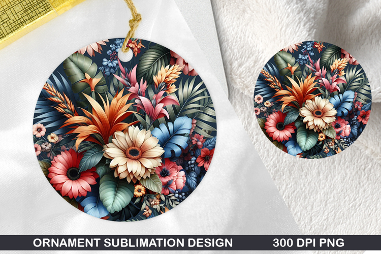 Flowers Stained Glass Ornament PNG, Digital Download File
