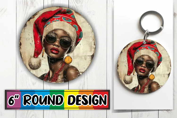 Simple Holiday Woman Portrait Keychain Round Design