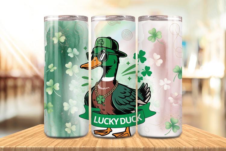 Lucky Duck Cute St Patrick’s Day Tumbler Wrap PNG Sublimatio