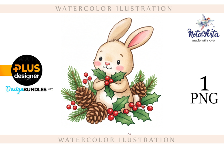 Christmas Bunny in Watercolor Style