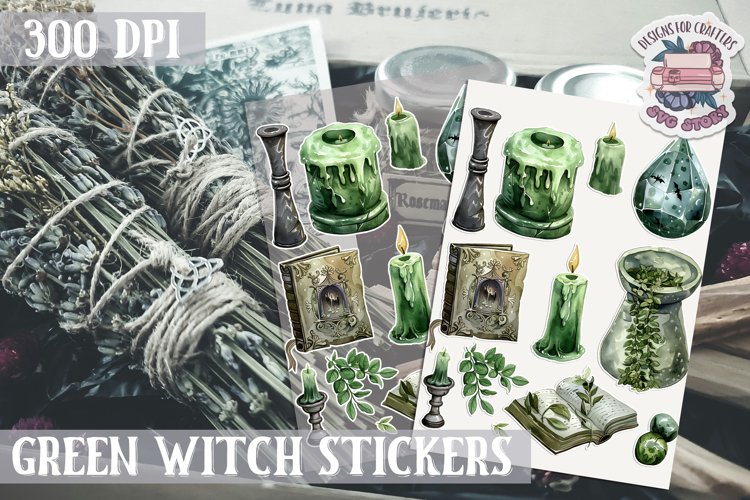 Witch sticker Sheet Green Magic Props Spell Herbs Halloween