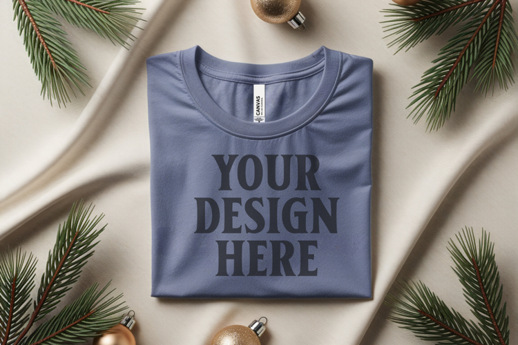 Christmas Bella Canvas 3001 Ash Folded Tshirt Mockup