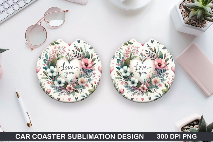 Flowers Car Coaster Sublimation |Valentine Coaster PNG