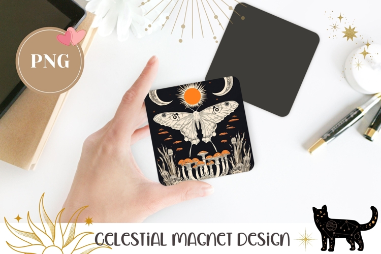 Cartoon Moth Magnet Print, Celestial Moon Magnet Template