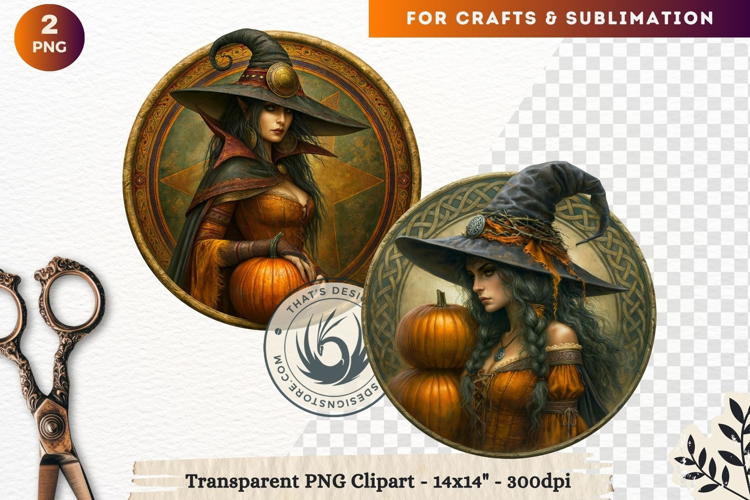 Dark Fantasy Halloween Witches Medallion Clipart sublimation