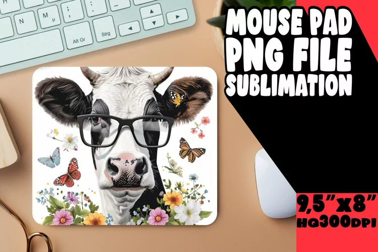 Whimsical Watercolor Cow Mouse Pad: Spring Style