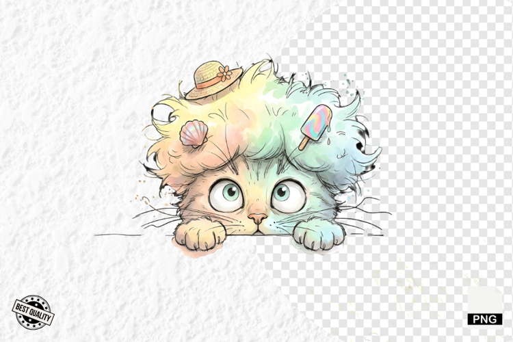 Summer Cat Peeking Clipart