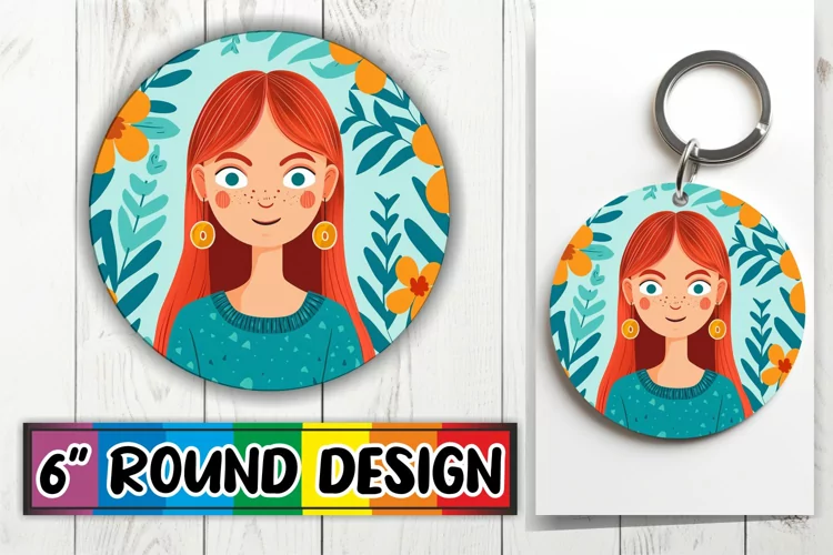 Lovely Woman and Floral Round Design Sublimation PNG