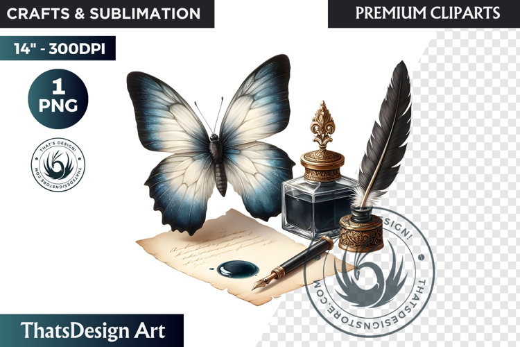 Dark Academia PNG, Gothic Butterfly Clipart Moody ephemera