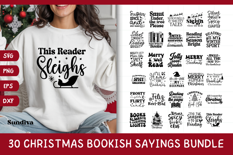30 Christmas Bookish Quotes SVG Bundle