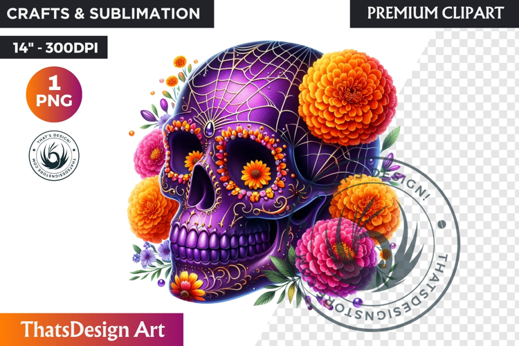 Floral Sugar Skull Day of the Dead Clipart, dia de muertos