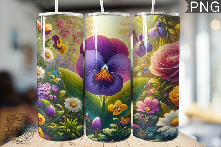 Pansy Flower Tumbler Wrap - Tumbler Design