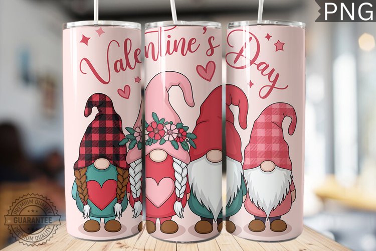 Valentines Day Gnome Tumbler Wrap - High Quality 300 Dpi