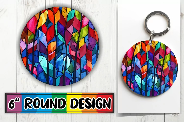 Colorful Stained Glass Tree Sublimation Keychain