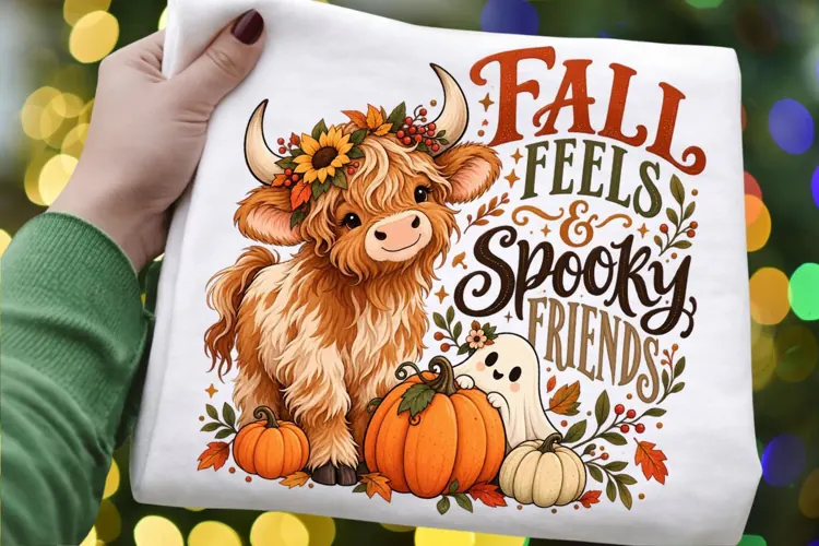 Cozy Fall Friends Highland Cow and Ghost Halloween