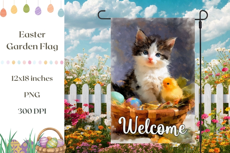 Cute Cat Garden Flag, Easter Garden Flag Design